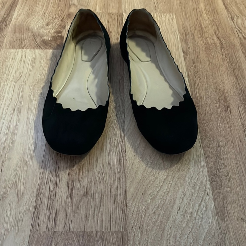 - Black suede Chloe flats. Used but still in good condition